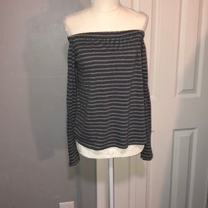Grey and white striped off the shoulder